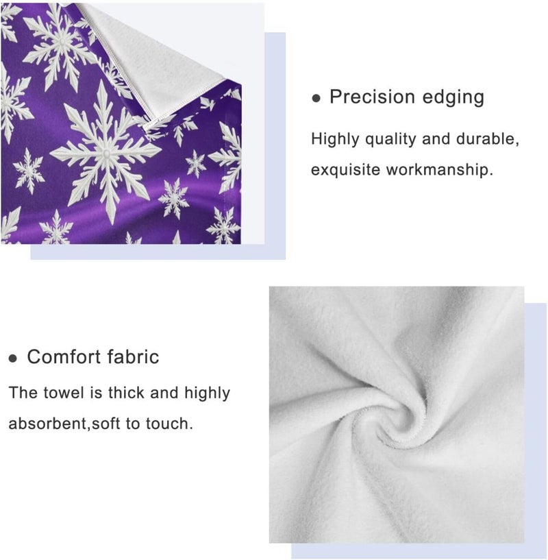 Dussdil Purple Christmas White Snowflakes Bathroom Towel Set of 3 Pcs Snow Hand Fingertip Towels 1 Bath Towel 1 Hand Towel 1 Washcloth for Home Bathroom Beach Swim Soft Highly Absorbent Multipurpose Decor - Image 3